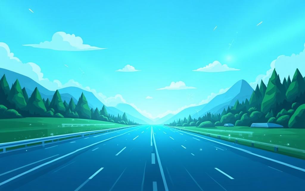 Illustration of modern toll system technology overlaying a road with digital elements